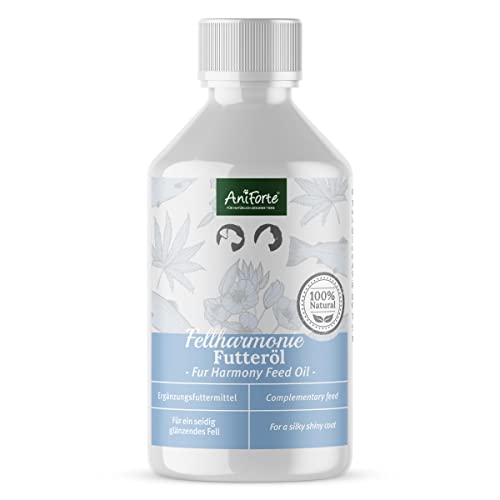 AniForte Fellharmonie Futteröl für Hunde & Katzen 500ml - Natürliche Fellpflege für seidig glänzendes Fell & Vitale Haut, Lachsöl, Nachtkerzenöl & Hanföl zum Barfen, mit Omega 3 & Omega 6 Fettsäuren von AniForte