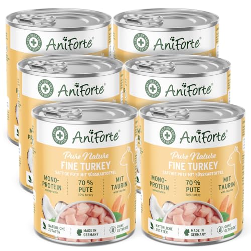 AniForte Fine Turkey Nassfutter für Katzen 6 x 400 g – Katzenfutter nass mit viel Truthahn & Gemüse, natürliches Futter für Katzen, Katze Nassfutter getreidefrei, hoher Fleischanteil von AniForte