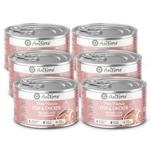 AniForte Fish & Chicken Nassfutter für Katzen 6 x 200 g – Natürliches Katzenfutter nass getreidefrei, viel frisches Lachs & Huhn, Katzennassfutter getreidefrei, Futter für Katzen, Wet cat Food von AniForte