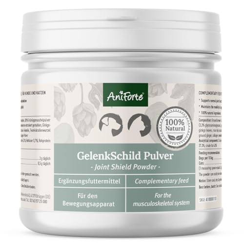 AniForte Gelenk Schild Gelenkpulver für Hunde, Katzen 250g - Natürlicher Gelenke-Komplex für Mobilität & Vitalität mit Bierhefe, Grünlippmuschel-Pulver, Teufelskralle, Ginkgo, Collagen von AniForte