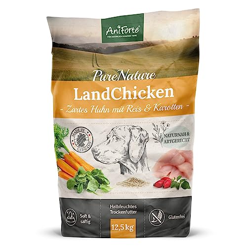 AniForte Huhn Trockenfutter für Hunde 12,5kg – Zartes Huhn mit Reis & Möhren, Vitamine für Hunde, Halbfeuchtes Trockenfutter, Hundefutter trocken glutenfrei für Allergiker von AniForte