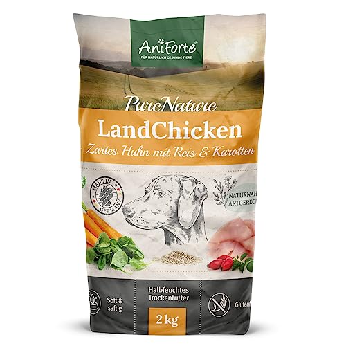 AniForte Huhn Trockenfutter für Hunde 2kg – Zartes Huhn mit Reis & Möhren, Vitamine für Hunde, Halbfeuchtes Trockenfutter, Hundefutter trocken glutenfrei für Allergiker von AniForte