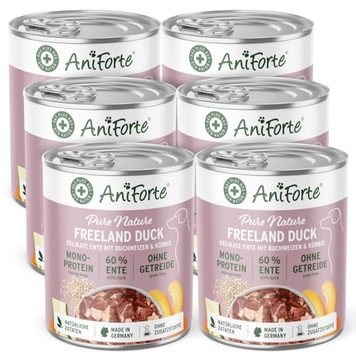 AniForte Hundefutter Nass Freeland Duck 6 x 400g – Nassfutter für Hunde mit viel Entenfleisch, Gemüse & Früchte, essentielle Mineralstoffe, natürliches Hundenassfutter glutenfrei von AniForte