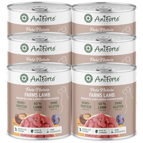 AniForte Hundefutter Nass FarmsLamb 6 x 800g – Nassfutter für Hunde, Frisches Lamm mit Gemüse & Früchten, hoher Fleischanteil, Natürliches Hundenassfutter glutenfrei von AniForte