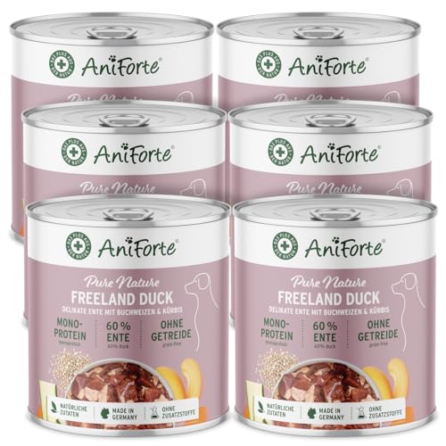 AniForte Hundefutter Nass Freeland Duck 6 x 800g – Nassfutter für Hunde mit viel Entenfleisch, Gemüse & Früchte, essentielle Mineralstoffe, natürliches Hundenassfutter glutenfrei von AniForte