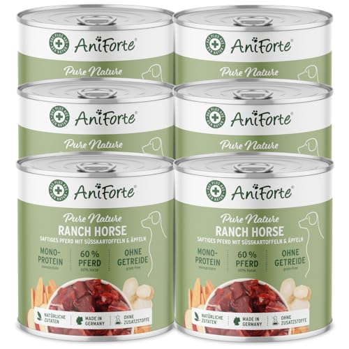 AniForte Hundefutter Nass RanchHorse 6 x 800g – Nassfutter für Hunde, Frisches Pferd mit Gemüse & Früchten, hoher Fleischanteil, Natürliches Hundenassfutter getreidefrei von AniForte