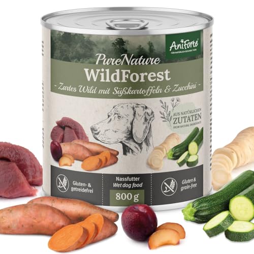 AniForte Hundefutter Nass WildForest 6 x 800g – Nassfutter für Hunde, Frisches Wildfleisch mit Gemüse & Früchten, Natürliches Hundenassfutter getreidefrei & glutenfrei von AniForte