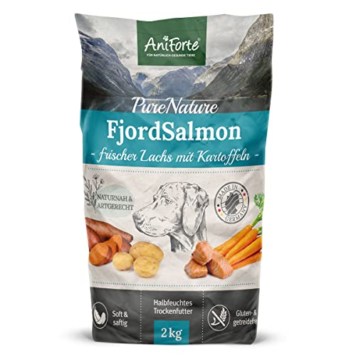 AniForte Lachs Trockenfutter für Hunde 2kg – Frischer Lachs mit Kartoffeln & Vitaminen, Halbfeuchtes Trockenfutter, Hundefutter trocken getreidefrei & glutenfrei für Allergiker von AniForte