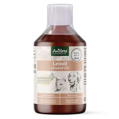 AniForte Leinöl Hunde & Katzen 500ml - Natives & kaltgepresstes Leinsamenöl, reich an Omega 3 & Omega 6 Fettsäuren, Barf Öl Zusatz, Leinöl für Hunde & Katzen von AniForte