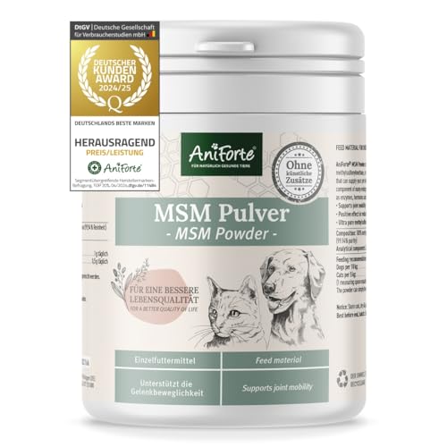 AniForte MSM Pulver für Hunde & Katzen 300 g – Hochreines Methylsulfonylmethan, Hochdosiert mit Reinheitsgrad 99,94%, organischer Schwefel für Tiere als Gelenkpulver, höchste Qualität von AniForte