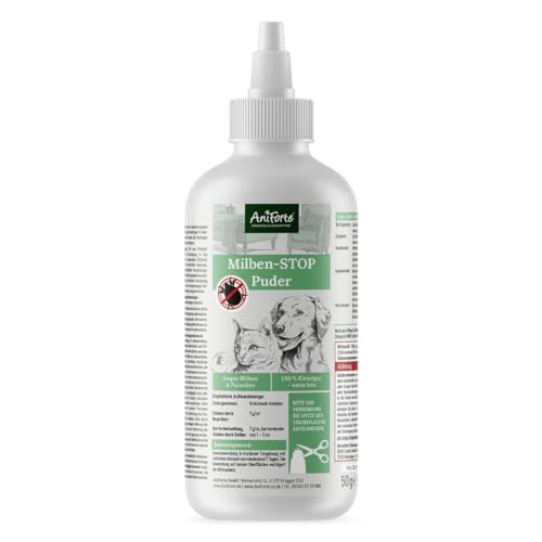 AniForte Milben-Stop Puder für Hunde, Katzen & Kleinitere 50 g - Effektive Abwehr, Diatomeenerde & Kieselgur gegen Insekten, Parasiten & Ungeziefer, Milbenpuder ohne Chemie von AniForte