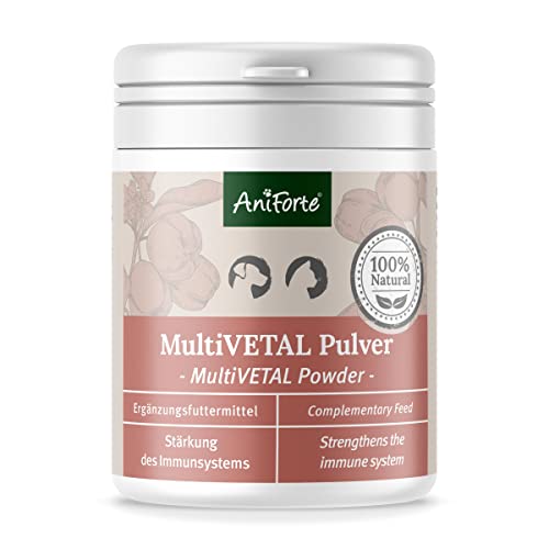 AniForte MultiVETAL Multivitamin Pulver für Hunde, Katzen 100g - Natürliche Vitamine, Mineralstoffe & Nährstoffe für eine optimale Versorgung, Unterstützung der natürlichen Abwehrkräfte von AniForte