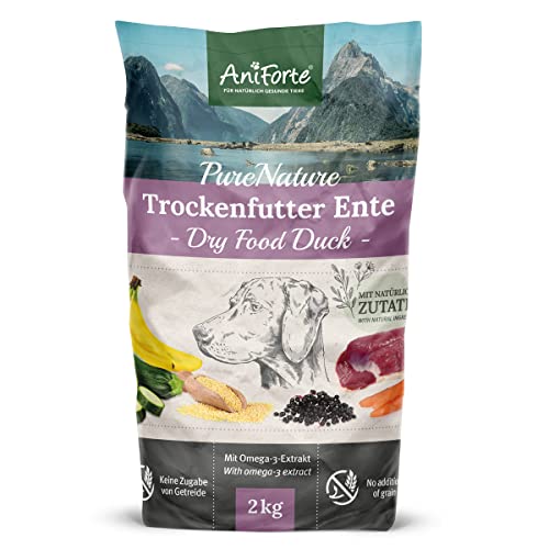 AniForte Natürliches Hunde-Futter Trockenfutter Free-Land-Duck 2kg - Leckere Ente 100% Natur für Allergiker, Glutenfrei, Birnen, Bananen, Möhre, Ohne Chemie, künstliche Zusätze & Vitamine von AniForte