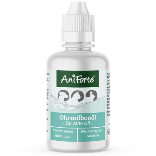 AniForte Ohrmilbenöl für Hunde, Katzen & Nagetiere 50ml – Ohrentropfen bei Juckreiz & Milben, Mittel bei Ohrmilben, Ohrenpflege & Ohrenreinigung von AniForte