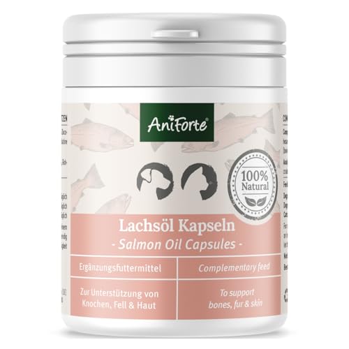 AniForte Lachsöl Kapseln für Hunde & Katzen 200 Stück – wertvolles Omega-3 Fischöl, Stoffwechsel & Knochenaufbau unterstützend, Barf Ergänzung, glänzendes Fell, Vitamine, salmon oil dogs von AniForte