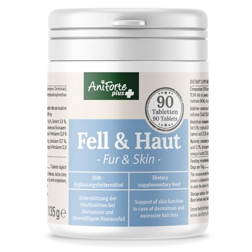 AniForte Plus Fell & Haut für Hunde 90 Tabletten - bei Dermatose & Haarausfall Hund, mit MSM & Biotin zur Unterstützung der Hautfunktion, Präbiotika bei Fellproblemen & Erkrankung der Haut von AniForte