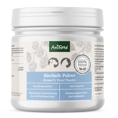 AniForte Bierhefe Hund & Katze 250g Pulver - Glänzendes & kräftiges Fell, Vitale Haut, Biotin & Vitamin B für Hunde & Katzen, Allgemeine Unterstützung der Kondition von AniForte