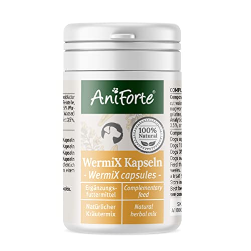 AniForte WermiX für Hunde Kapseln 50 Stück - Natürliche Inhaltsstoffe, seit 10 Jahren bewährte Alternative, Unterstützung durch Saponine, Bitterstoffe, Thymian, Wermut & Salbei von AniForte