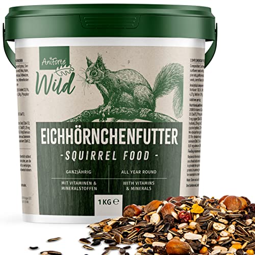 AniForte Wild Artgerechtes Eichhörnchenfutter 1kg mit extra Haselnüssen - Premium Ganzjahres Futter für Eichhörnchen & Streifenhörnchen, ausgewogen von Wildtier Experten entwickelt von AniForte