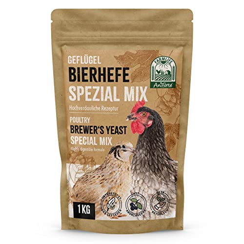 FarmLife Bierhefe für Hühner & Geflügel Spezial Mix 1kg – Natürliche Futterergänzung aus Bierhefe BT, Aroniabeere & Leinkuchenmehl, Unterstützt Verdauung, Haut & Federbildung von AniForte