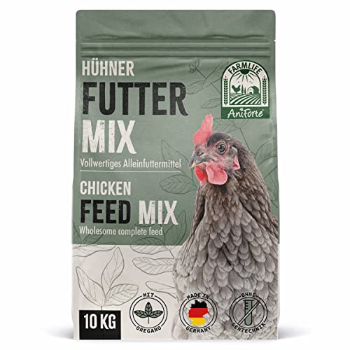 FarmLife Futter Mix Hühnerfutter mit Oregano 10kg – Vollwertiges Alleinfutter für Hühner & Geflügel zur Rundumversorgung. Körnerfutter mit Gemüse & Kräutern, ohne Gentechnik, GVO frei von AniForte