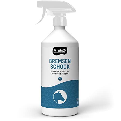 AniGo Bremsen Schock Fliegenspray Pferde 1L mit pflegender AloeVera, Insektenspray mit Sofortschutz & Pferdepflege, Bremsenspray Bremsenblocker gegen Fliegen von AniGo