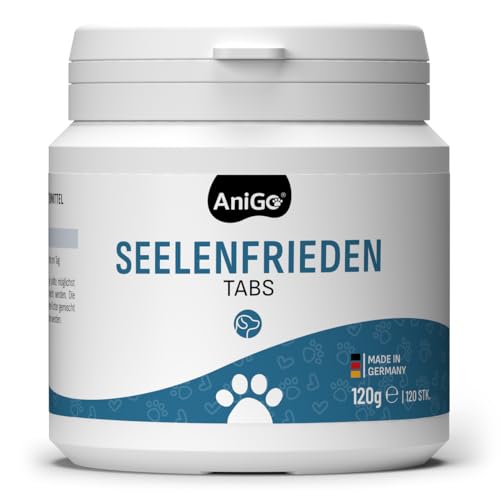 AniGo Seelenfrieden Tabs – Anti-Stress Tabletten für Hunde, 120 Tabs, Beruhigungsmittel mit Baldrian & Johanniskraut, bei Angst, Stress, Autofahrt & Reise – Zur natürlichen Beruhigung & Entspannung von AniGo