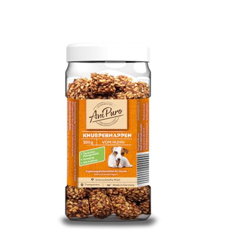 AniPuro 300g Snackbecher Knusperhappen vom Huhn, hochwertiger und knuspriger Belohnungssnack, weizenfreie Rezeptur, tierisches Monoprotein, für große und kleine Hunde von Ani Puro