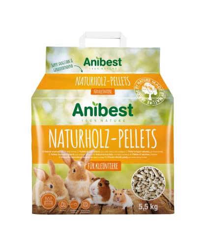 Anibest Kleintierpellets, 100 % natürliche Einstreu für Kaninchen, Hamster, Meerschweinchen und Co, saugfähige & geruchsbindende Holzpellets, leicht dosierbare Unterstreu, 5,5 kg/ 10 l von Anibest