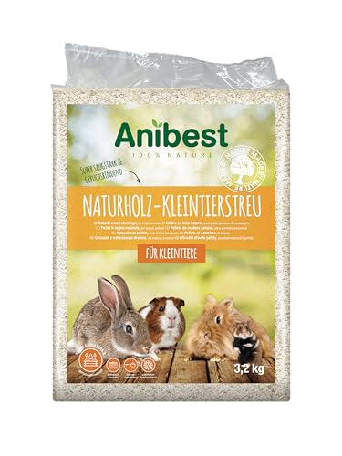 Anibest Kleintierstreu, 100 % natürliche Einstreu für Kaninchen, Hamster, Meerschweinchen & Co, saugfähige Weichholzspäne, staubfrei & geruchsbindend, 3,2 kg/ 60 l von Cat's Best