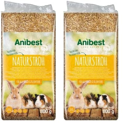 Anibest Naturstroh, Kleintierstreu, 100% natürliche Einstreu für alle Nager & Kleintiere, Kaninchen, Hamster, Meerschweinchen und Co, saugfähig, wärmeisolierend, Made in Germany, 0,8 kg von Anibest