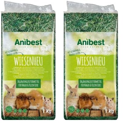 Anibest Wiesenheu, 100% natürliches Futter für Kaninchen, Hamster, Meerschweinchen sowie andere Nager und Kleintiere, Made in Germany, 1 kg (Packung mit 2) von Anibest