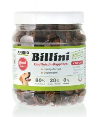 Anibio Billini Rind 400g Dose - getreidefrei Hundesnack - Leckerlie - Belohnung - Hundewurst Stücke - Hund von Anibio