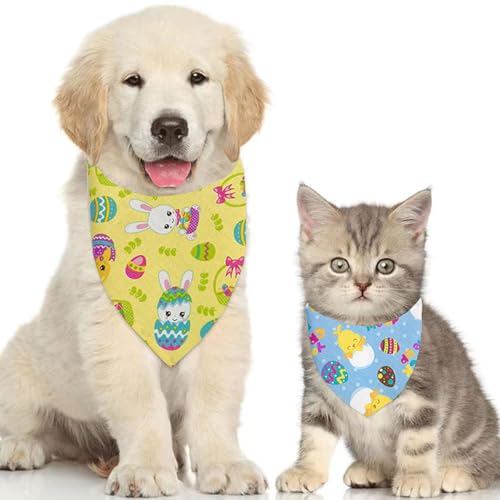 2 Stück Osterdeko Halstuch Hund - Einstellbare Hundehalstuch Ostern Haustier Kostüm,Dreieck Bandana mit Kaninchen Gefärbte Eier Küken, Hunde Halstuch für Kleine Mittlere Große Hunde Geschenk von Anicy