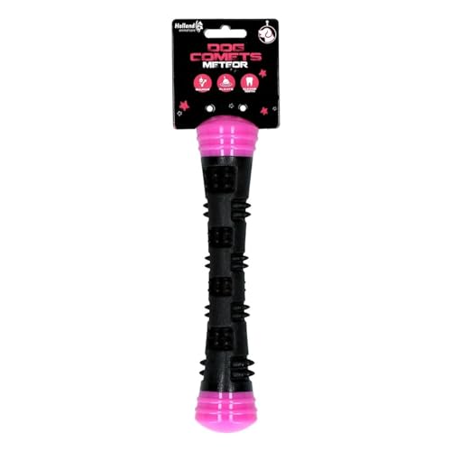 Dog Comets Meteor Wurfstock - Hundespielzeug - Mit Quietsche - Wurfspielzeug für Hunde - Bouncing - Gummi - S - 23 cm - Rosa/Schwarz von Dog Comets