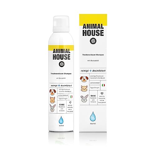 ANIMAL HOUSE - Trockenshampoo-Mousse - Hypoallergen - Für alle Rassen geeignet - Frei von chemischen Wirkstoffen - Hergestellt in Italien - Pflegend - Natürlich - (Natürlich) von Animal House