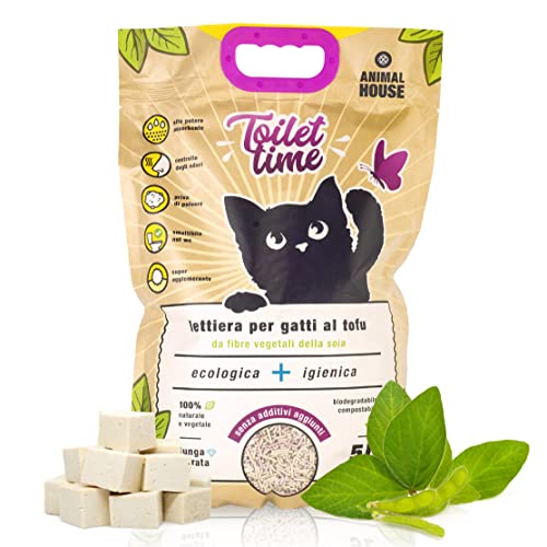 ANIMAL HOUSE - Toilet Time - Tofu Katzentoilette - Antistatisch und sicher - staubfrei - Ultra saugfähig - Geruchshemmend - 3 kg - (Tofu, 5L) von Animal House