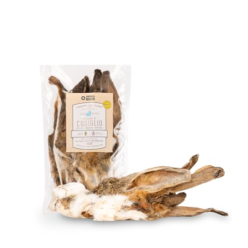 Animal House - Natürlicher Hundesnack Barf an den Ohren eines Kaninchens mit Fell, italienische Protein-Leckerei für EIN natürliches und pflegendes Kauen (100 g, Hasenohren mit Haar) von Animal House