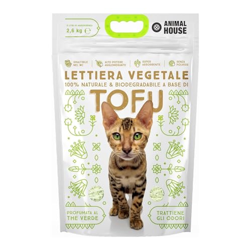 Animal House - Natürliches Tofu-Streu, sicher für Mensch und Tier, Kratzfest, staubdicht, mit grünem Tee-Duft, hält Gerüche EIN, ohne die Katzen zu stören, 2,6 kg von Animal House