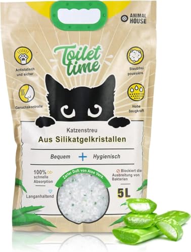 Animal House Toilet Time – Kristall-Silikonstreu für Katzen – antistatisch und sicher – staubfrei – extrem saugfähig – hält Gerüche zurück (Aloe, 5L) von Animal House