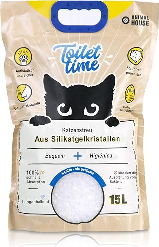 Animal House Toilet Time – Kristall-Silikonstreu für Katzen – antistatisch und sicher – staubfrei – extrem saugfähig – hält Gerüche zurück (Neutral, 15L) von Animal House