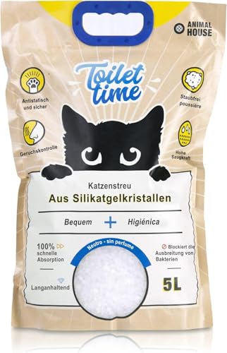 Animal House Toilet Time – Kristall-Silikonstreu für Katzen – antistatisch und sicher – staubfrei – extrem saugfähig – hält Gerüche zurück (Neutral, 5L) von Animal House