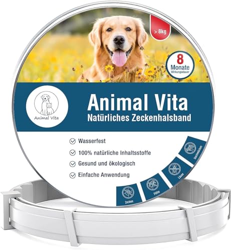 Animal Vita® Zeckenhalsband für Hunde - Effektiver Schutz vor Ungeziefern und Zecken [wasserdicht und größenverstellbar] bis zu 8 Monate Zeckenschutz mit 100% natürlichen Inhaltsstoffen von Animal Vita