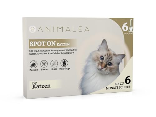 Animalea® Spot On Zeckenschutz für Katzen bis zu 6 Monate Schutz [6 x Pipetten] Zeckenmittel für Katzen -Zeckenschutz Katze- Spot On für Katzen von Animalea