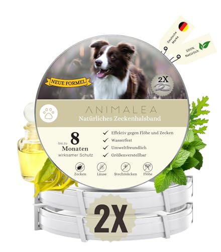 Animalea® [2 Stück] Zeckenhalsband für Hunde - verbesserte Formel mit Schwarzkümmelöl - 100% Natürlich - bis zu 8 Monate wirksamer Schutz gegen Zecken Flöhe Läuse Ungeziefer von Animalea