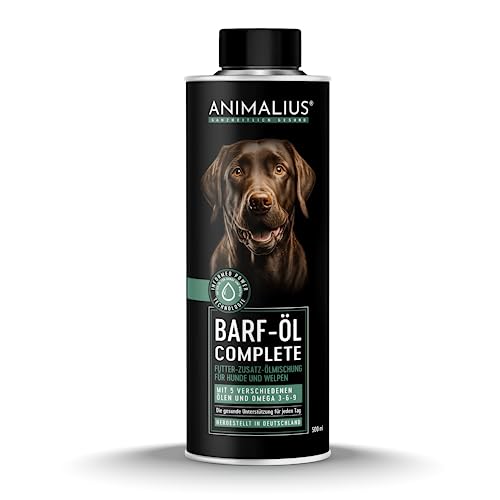 Animalius | Barf Complete Öl für Hunde | Premium Barf Zusatz Futteröl mit Lachs-, Lein-, Hanfsamen-, Nachtkerzen- und Borretschöl - 500ml von Animalius