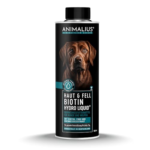 Animalius | Haut & Fell BIOTIN Liquid 500 ml | Für Hunde, Mit Zink, Biotin, MSM | Bei Juckreiz, Haarausfall, Fellwechsel, für glänzendes und Starkes Fell von Animalius