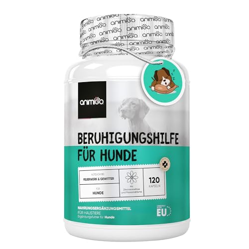 animigo Beruhigungsmittel für Hunde - 120 Entspannung Kapseln mit Taurin, Ashwagandha, Passionsblume & Vitamin B1 - Alternative zu Schlaftabletten bei Angst, Stress, Nervosität - Hohe Akzeptanz von animigo