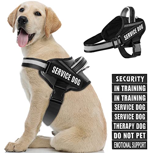 Hundeweste Geschirr und Patches Set, Animire in Training Service Hundegeschirr mit 8 Hundeflicken, Reflektierende Hundeweste mit Griff für kleine, mittlere, große und extra große Hunde von Animire