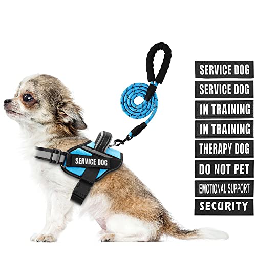 Service Dog Vest Harness and Leash Set, Animire in Trainingshundgeschirr mit 10 Hundeflicken, reflektierende Hundeleine mit weich gepolstertem Griff für Hunde, Hellblau, XS von Animire